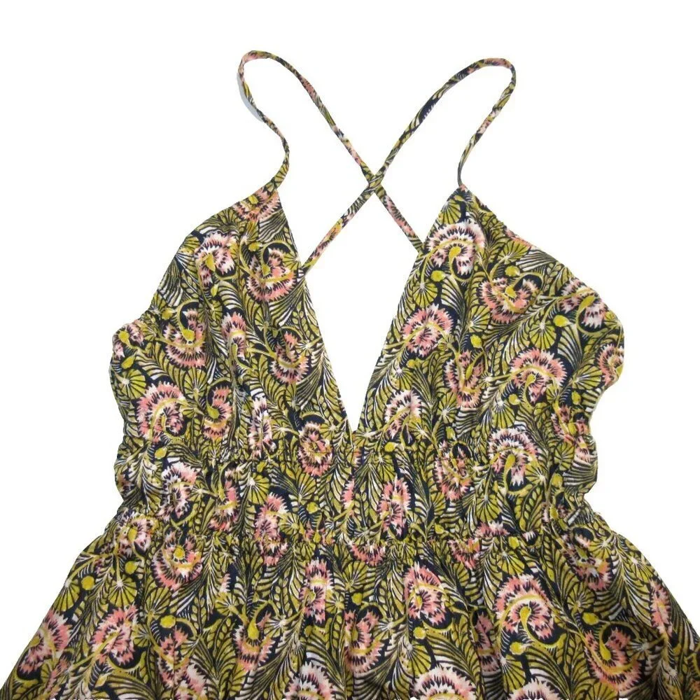 NWT J.Crew Collection Oahu V-neck Tiered Maxi in Dandelion Swirl Tank Dress XS